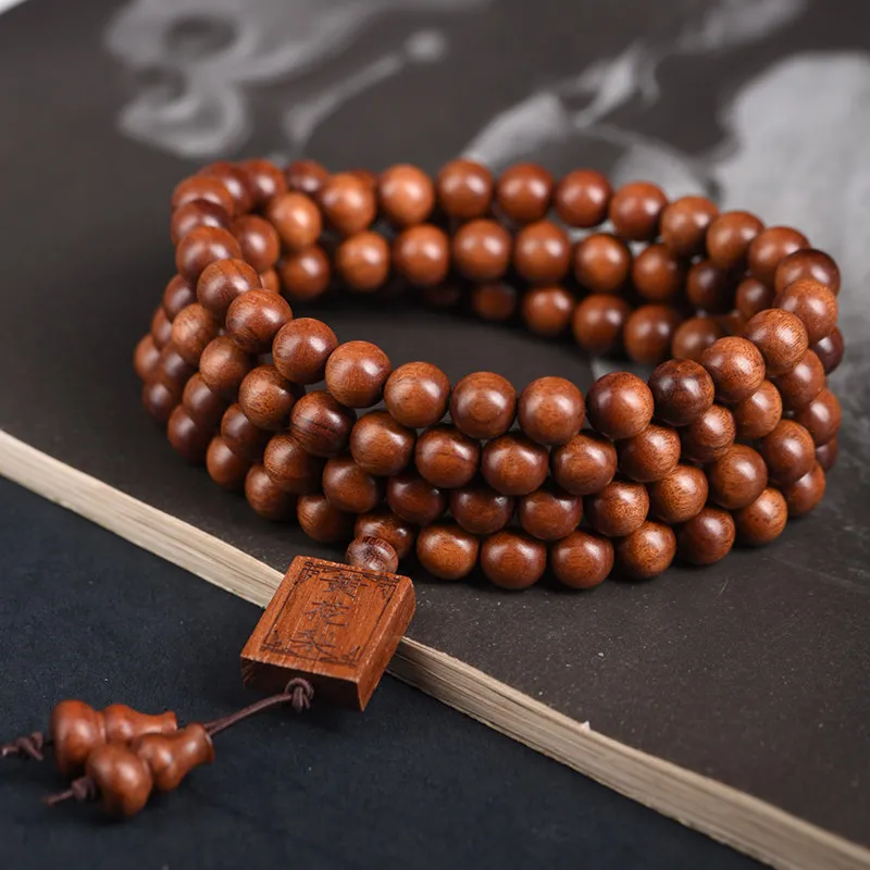 

108 Beads African Yellow Rosewood Prayer Bracelet Large Leaf Yellow Rosewood Wrist Mala Unisex Wooden Prayer Beads Gifts
