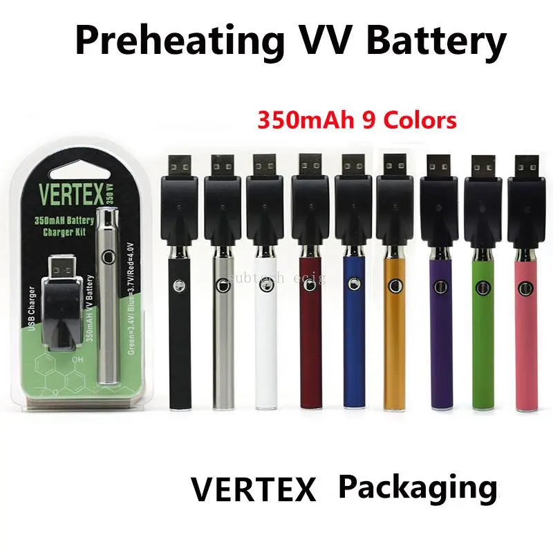 

50pcs/lot VERTEX Preheat Batteries 350mah 510 Thread Button Adjust Voltage Battery For SmartCart Evod Vape Cartridges Carts