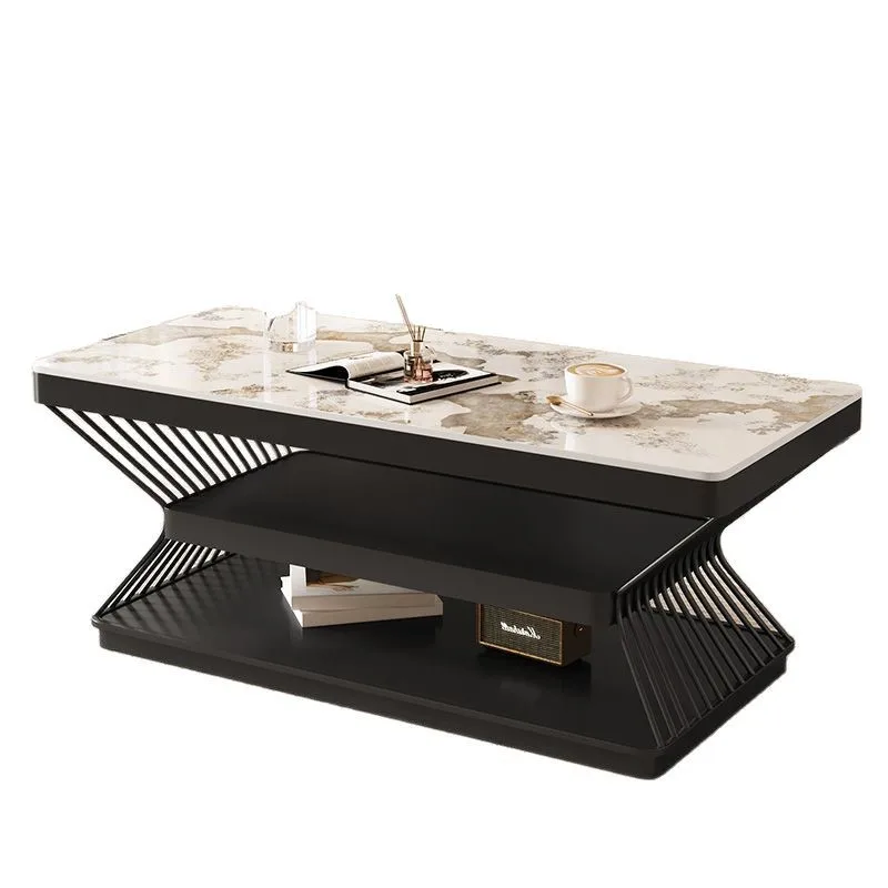 

Cream rock board coffee table household living room new modern rectangular double-layer tea