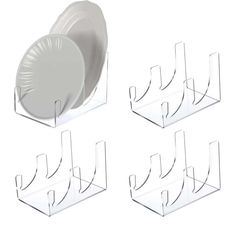 

M12K-For Display Stand, 4 Pcs 2-Tier China Platter Holder,Acrylic Plate Stands For Kitchen Cabinet Storage Organizer