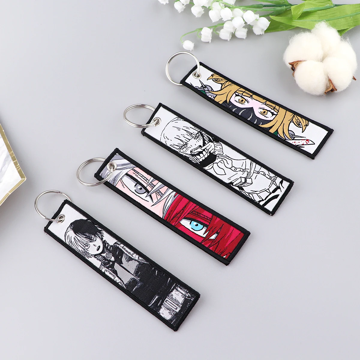 Anime Character Cool Key Tag Embroidery Key Fobs For Motorcycles Cars Bag Backpack Keychain Fashion Key Ring Souvenir Gifts