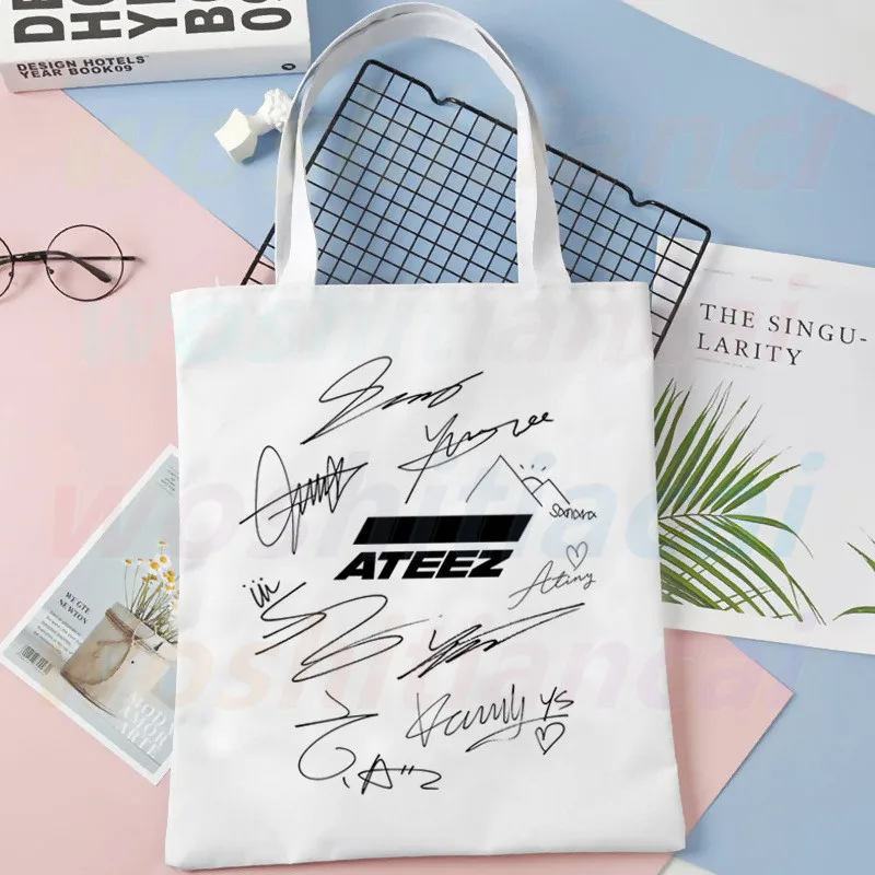 ATEEZ Korean Kpop Fans Collection Canvas Bag Casual Large Hand Bags For Women Ladies Shopping Handbag Print Large Capacity Bag