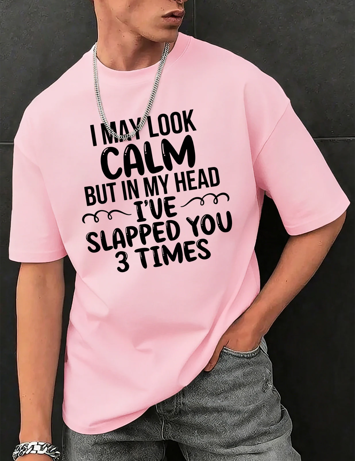 Slapped You 3 Times In My Head Print Herren-T-Shirts aus Baumwolle, Hip-Hop-T-Shirts, O-Ausschnitt, Sommerkleidung, lässig, trendig, All-Match-Kurzarm – Detail 23
