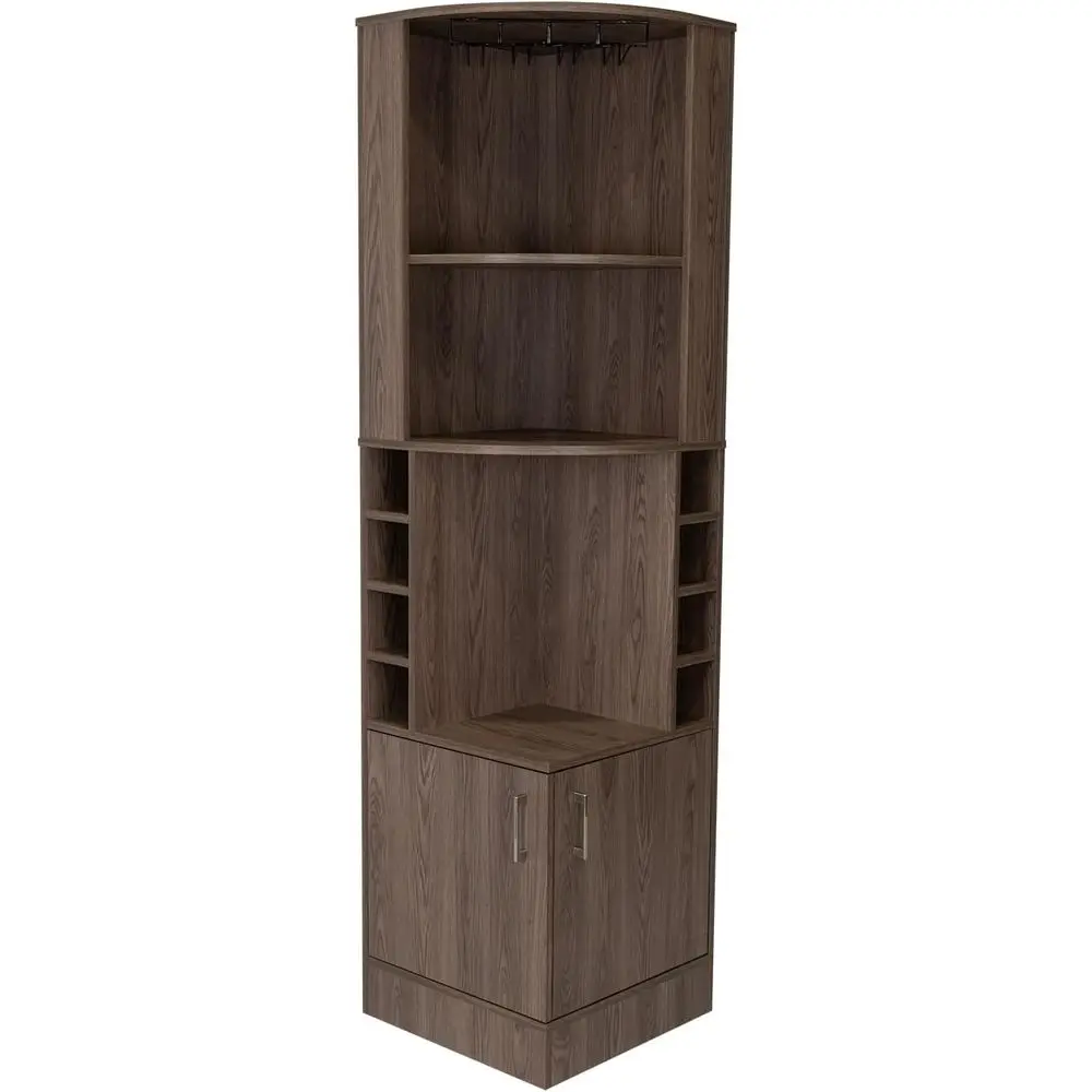 

Double Shelf Syrah Wine Cabinet with Stemware Holder and Eight Storage Cubby for Living Room or Home Bar