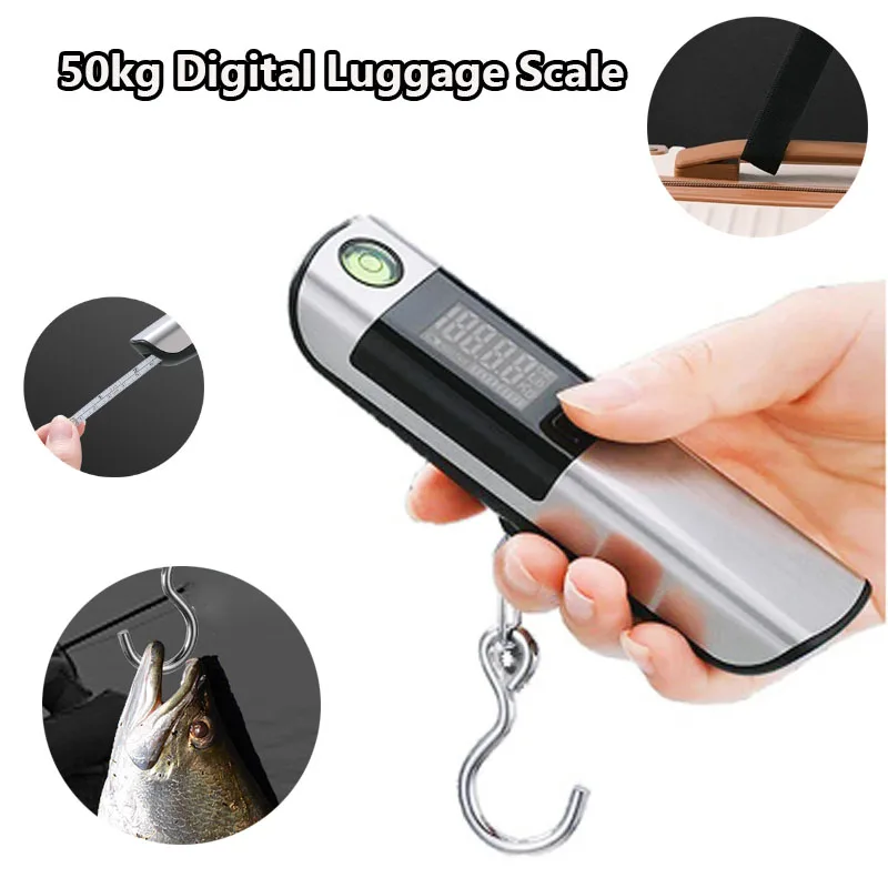 1PC  50kg/110lb Digital Luggage Weight Scale With tape Measure LCD Display Pocket Electronic Suitcase Travel Scale Weight Tools