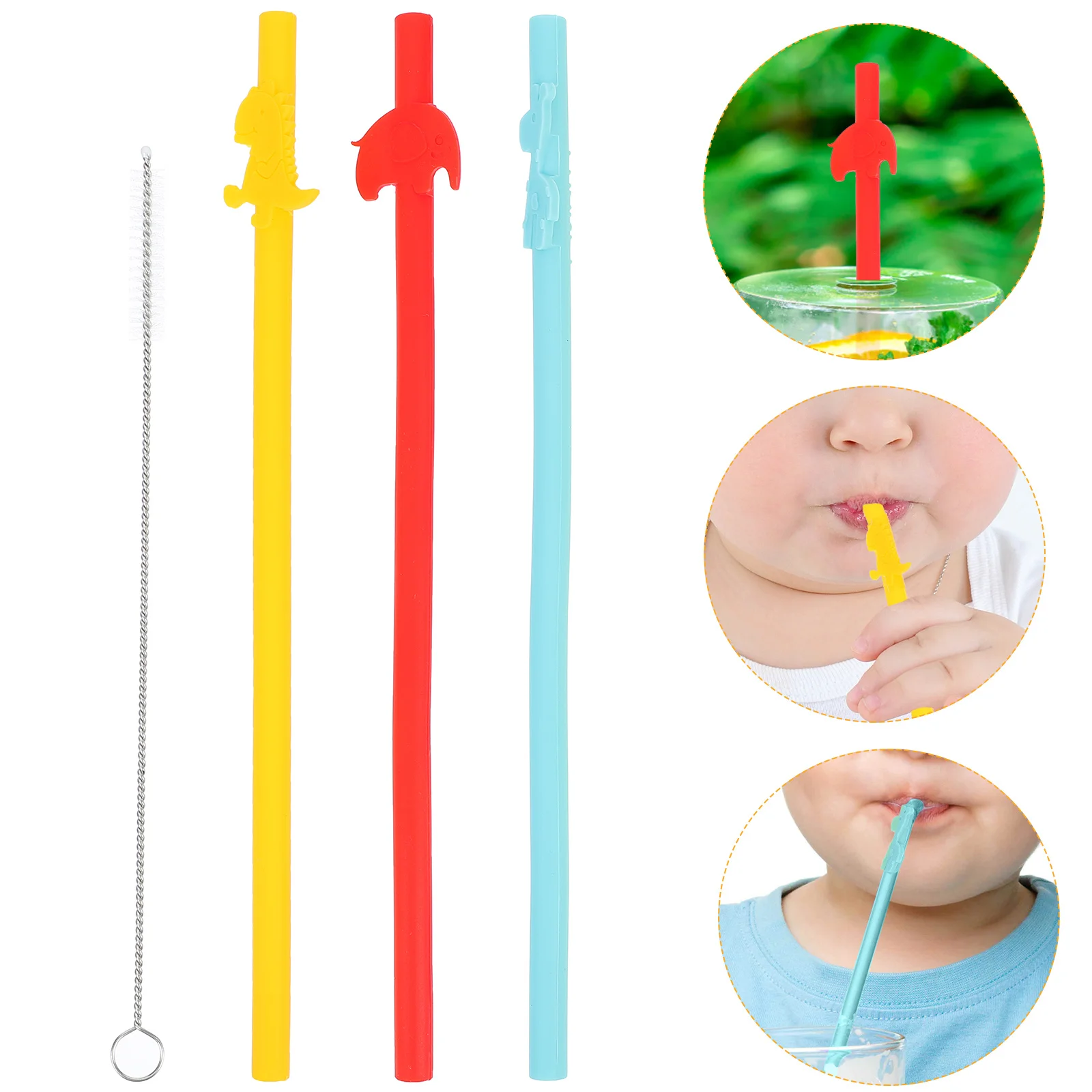

3 pcs Children Silicone Straws Large Diameter Smooth Suction For Juice Milk Tea Reusable Adorable Drink Straws Kitchen Bar