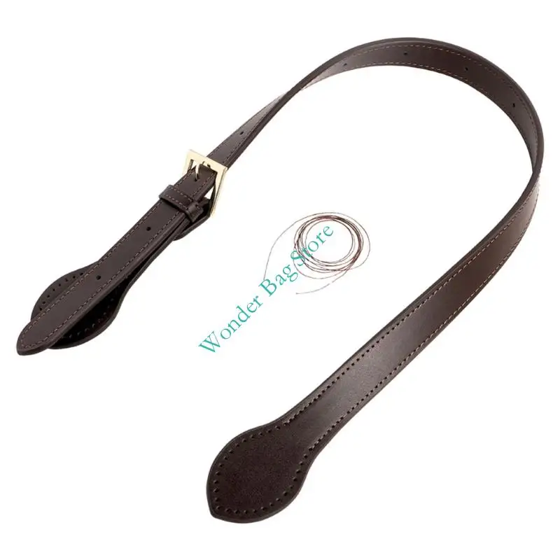 Replacement Purse Strap in Leather with Multiple Adjustment Points and Wide Sew-On Panels for Crochet and Straw Bags