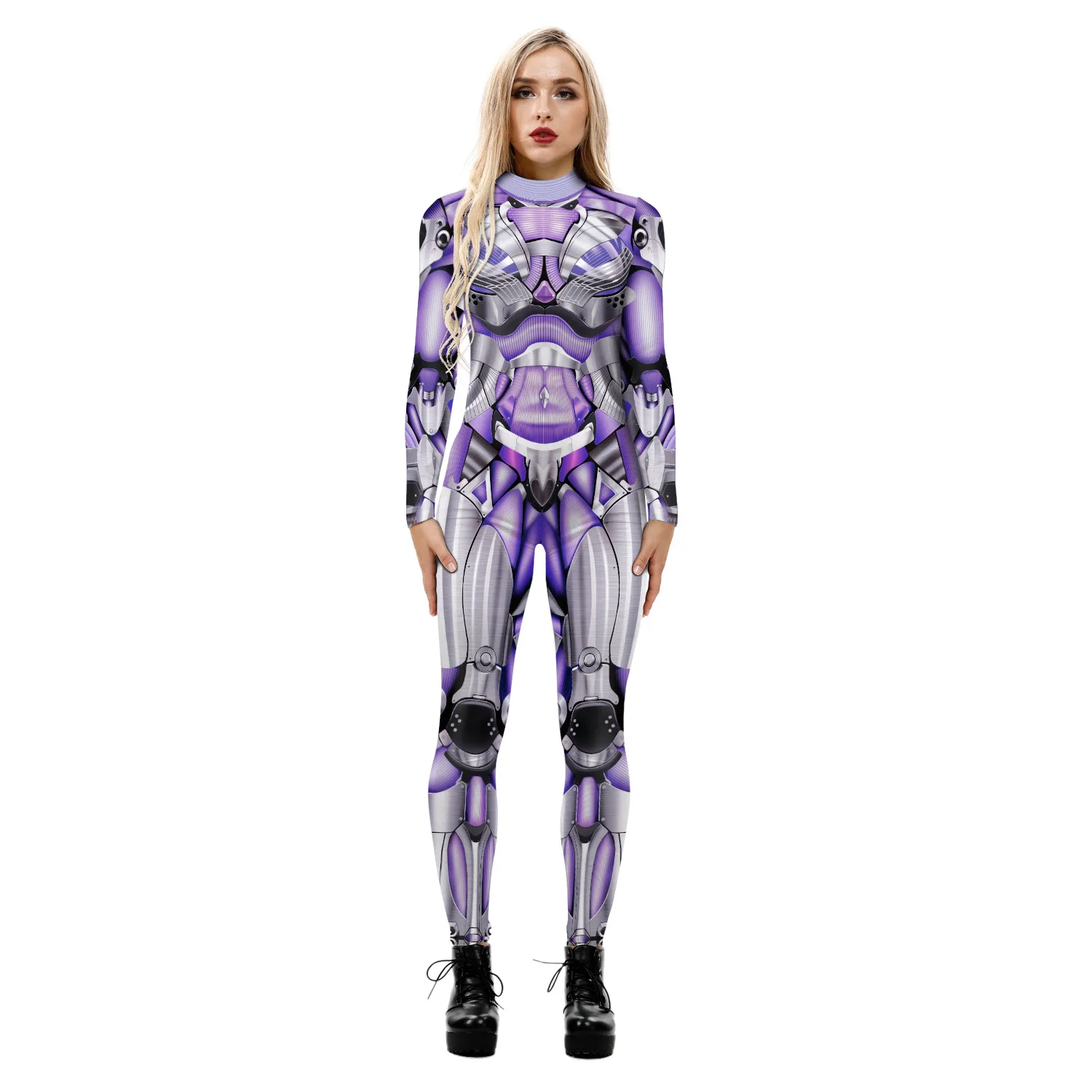 ชุดจั๊มสูทหุ่นยนต์พังค์ชุดเกราะพิมพ์ลายดิจิตอลเสื้อผ้าผู้หญิงชุดจั๊มสูทเซ็กซี่ลายแมวสำหรับเสื้อผ้าวันฮาโลวีนชุดคอสตูมปาร์ตี้