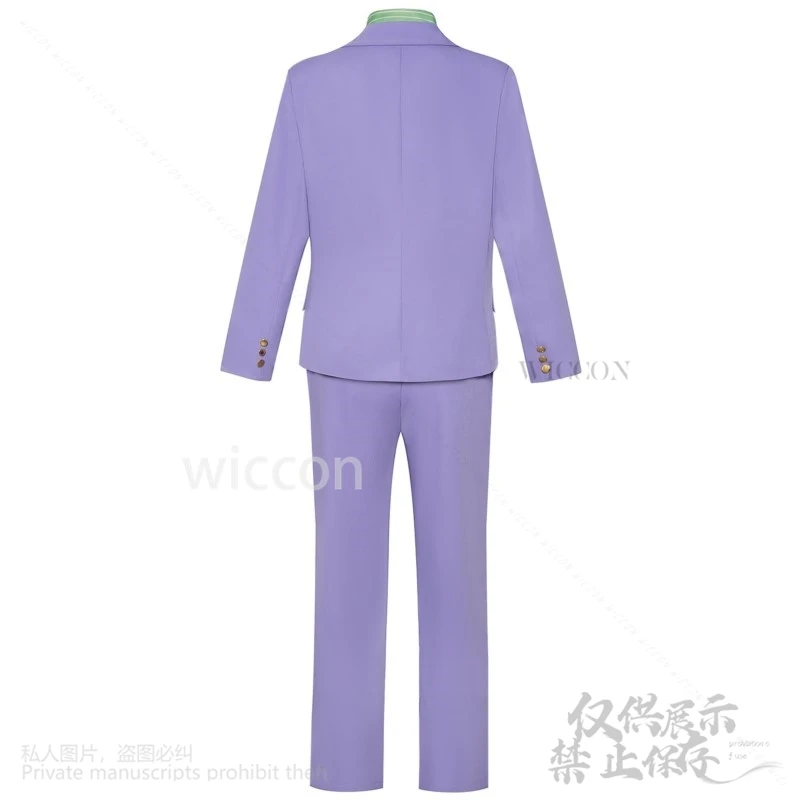 Kira 섹시한 남자 요시카게 의상 애니메이션 코스프레 Bizarreee 회사원 의류 보라색 제복 정장 넥타이 가발 다이아몬드 맞춤형