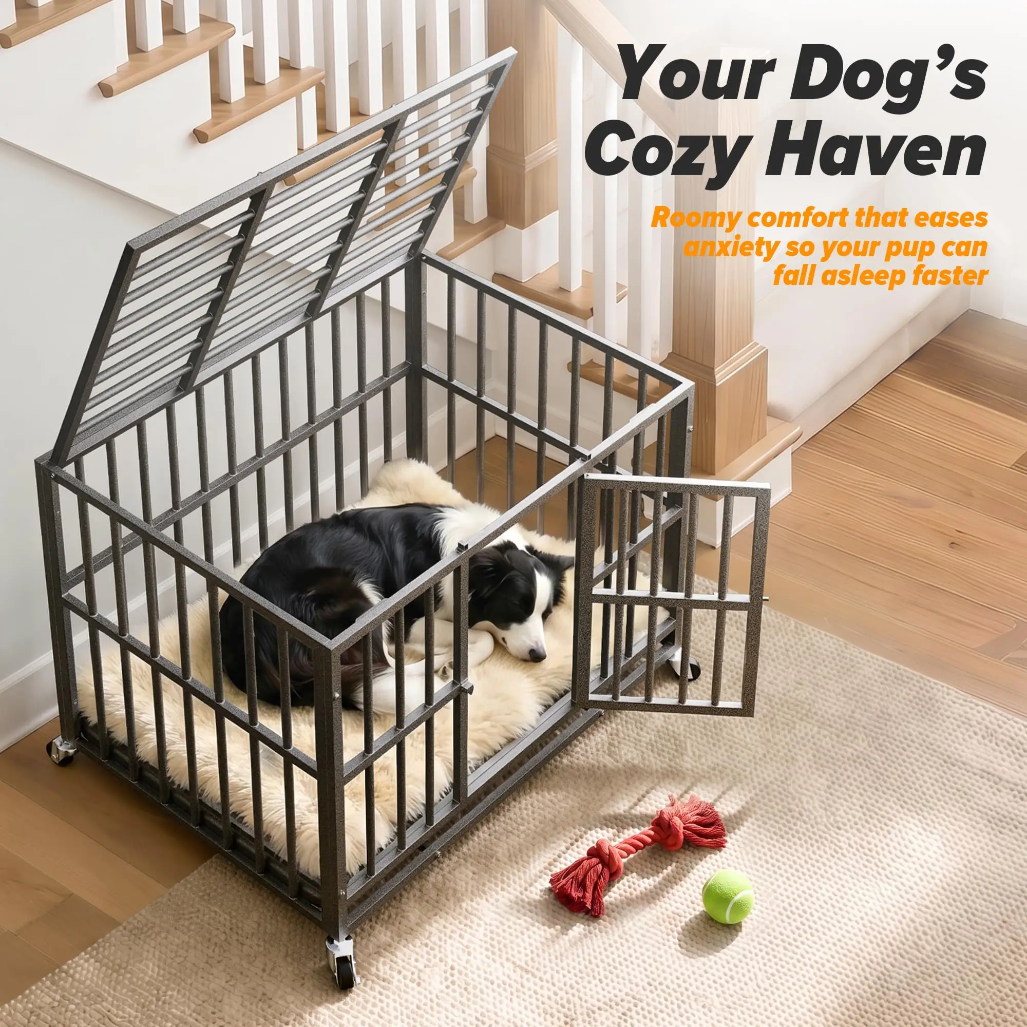 38 Inch Heavy Duty Dog Crate, Escape-Proof, for Medium Dog Breeds