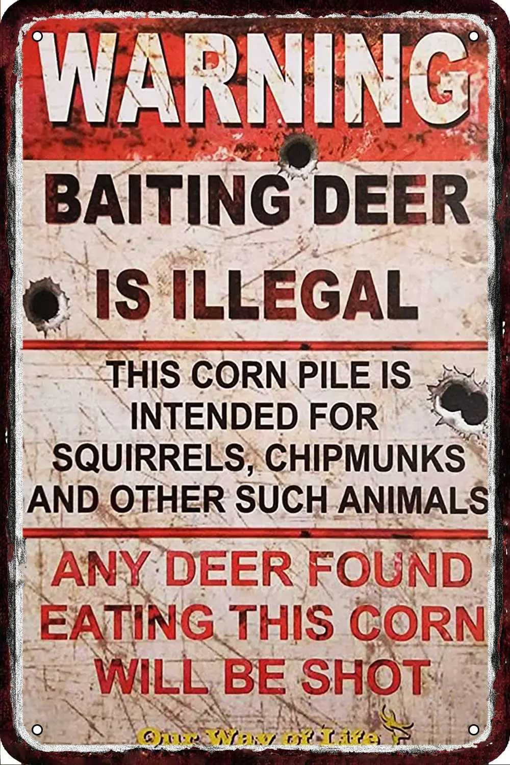 Warning Baiting Deer is Illegal Vintage Metal tin Signs Wall Decor Retro Art  Decorations for Home Man Cave bedroom 8x12 Inch