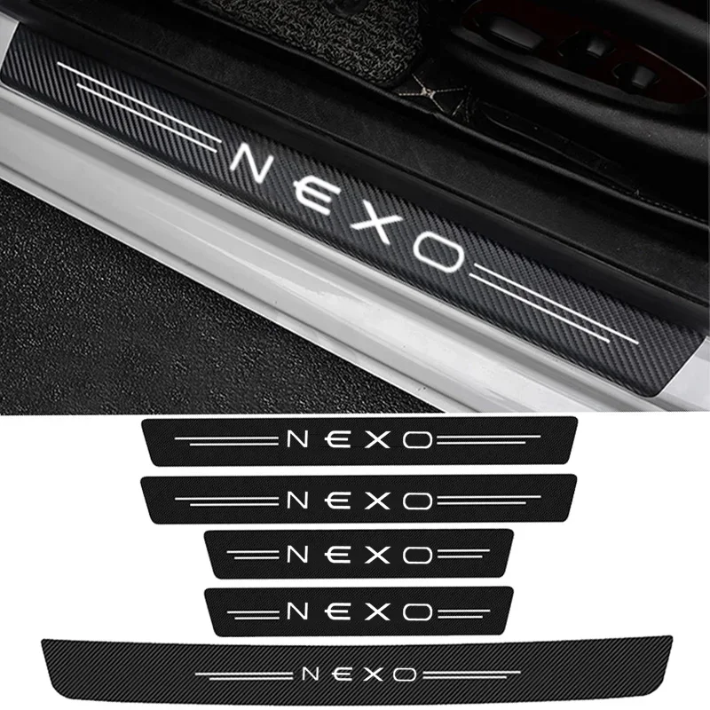 Carbon Fiber Car Door Threshold Anti Scratch Stickers Interior For Hyundai NEXO Logo Trunk Sill Waterproof Decals Decoration