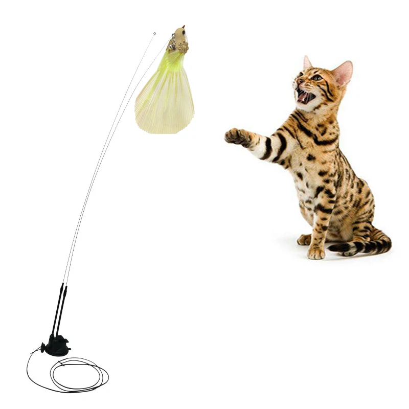 Interactive Cat Toy Simulation Bird Mice Feather with Bell Funny Kitten Wand Toy Replacement Heads Cat Teaser Toy for Indoor Cat