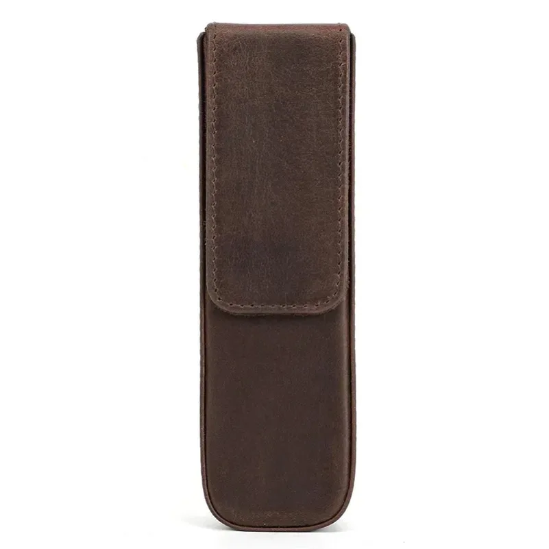 

Кожаный пенал ручной работы, дизайн с двумя отделениями, магнитной застежкой и съемным лотком, в подарок пенал