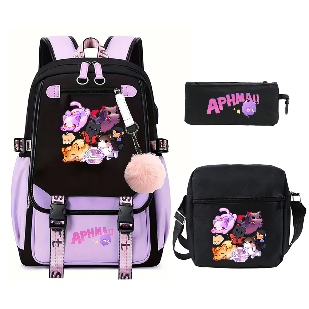 New Aphmau Print Backpack Large Capacity Student Schoolbag Men Women Fashion Computer Backpack Lunch Bags Pencil Case 3pcs Set