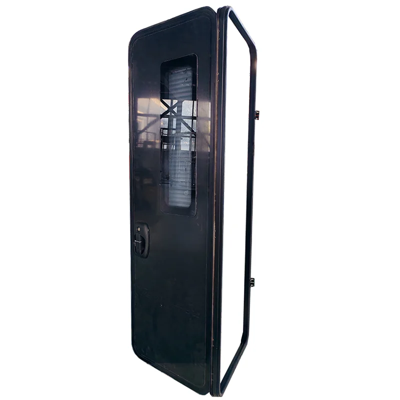 Black Euro RV Door 590x1750mm Aluminum Profile Entry Door with Sun Blind Sliding Mesh Door for Camper Van
