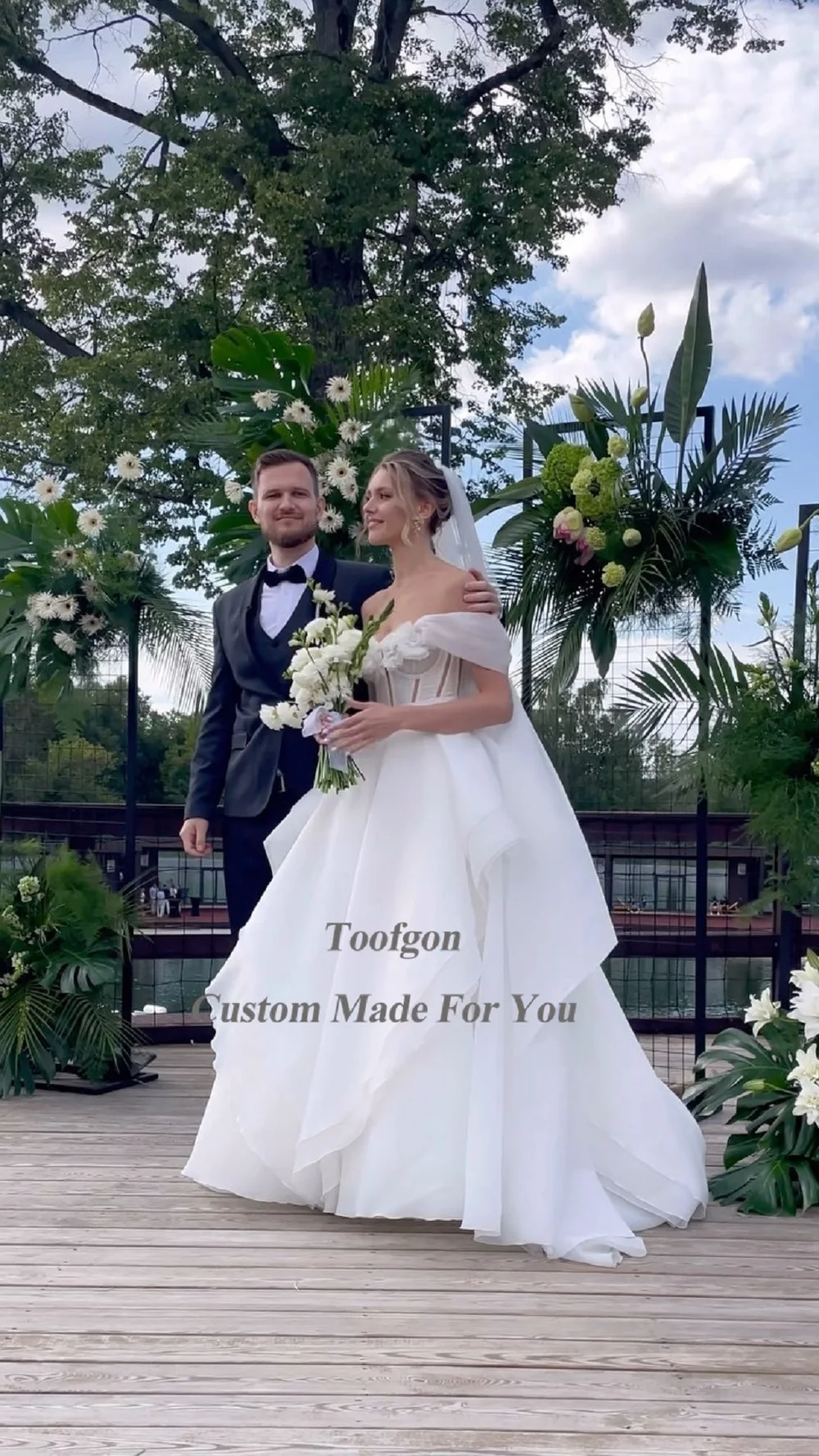 TOOFGON-Robe de mariée à fleurs 3D ligne A, en organza, tenue de princesse, pour les patients, quelle que soit la campagne