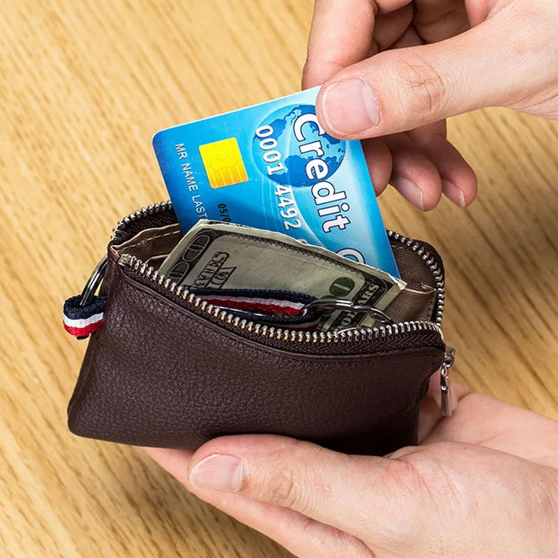 Genuine Leather Key Wallet for Men Women Cowhide Clutch Purse Small Coin Pocket Card Holder Mini Money Bag Portable Clutch Bags