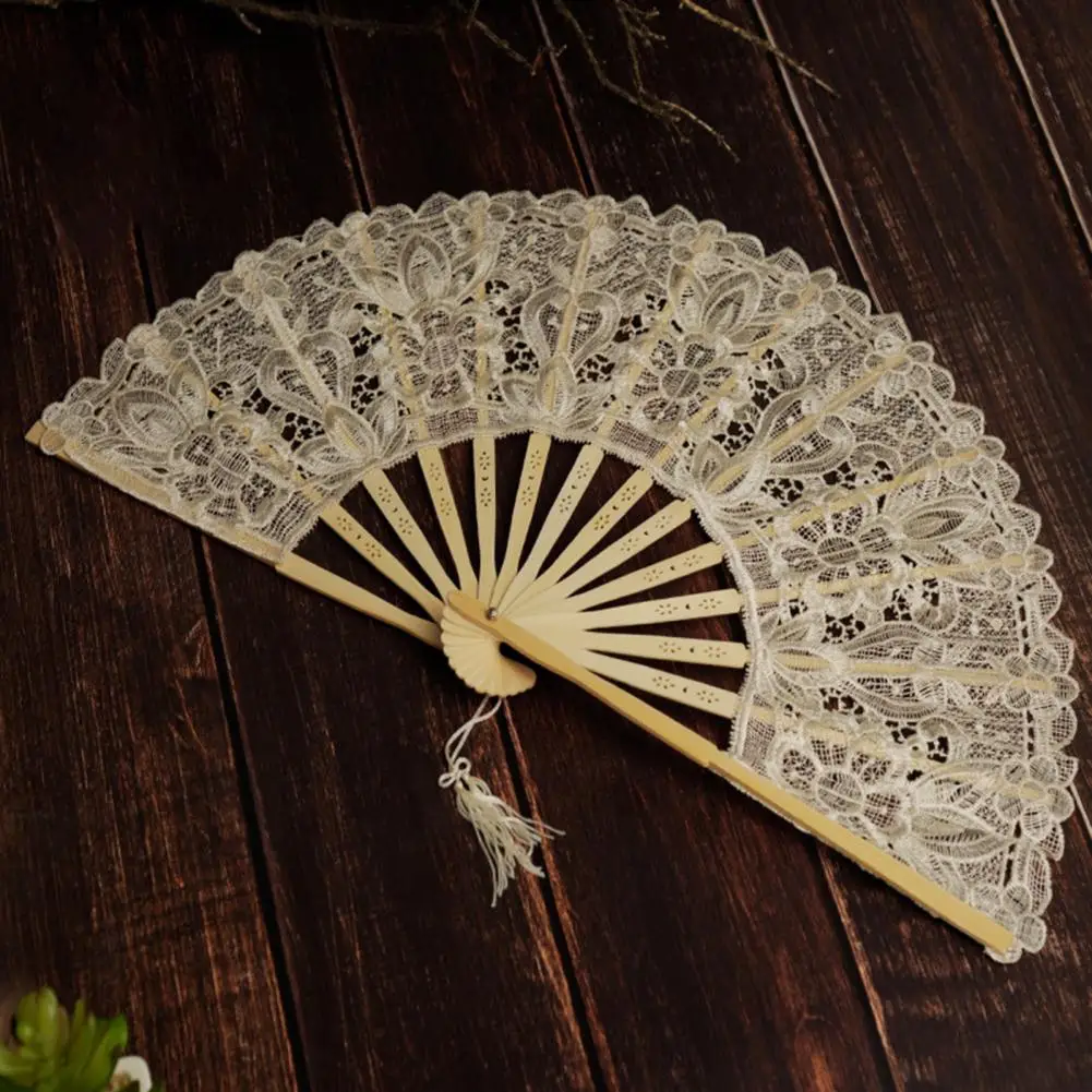 1Pcs Embroidery Chinese Dance Hand Fan Party Wedding Prom Bamboo Hand Folding Lace Fabric Retro Craft Gift Fan Home Decoration