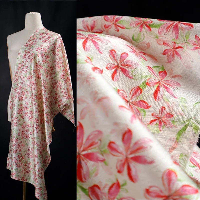 

19mm Diagonal Fresh and Sweet Pink Flower Fabric Shirt Dress Cheongsam Fabric