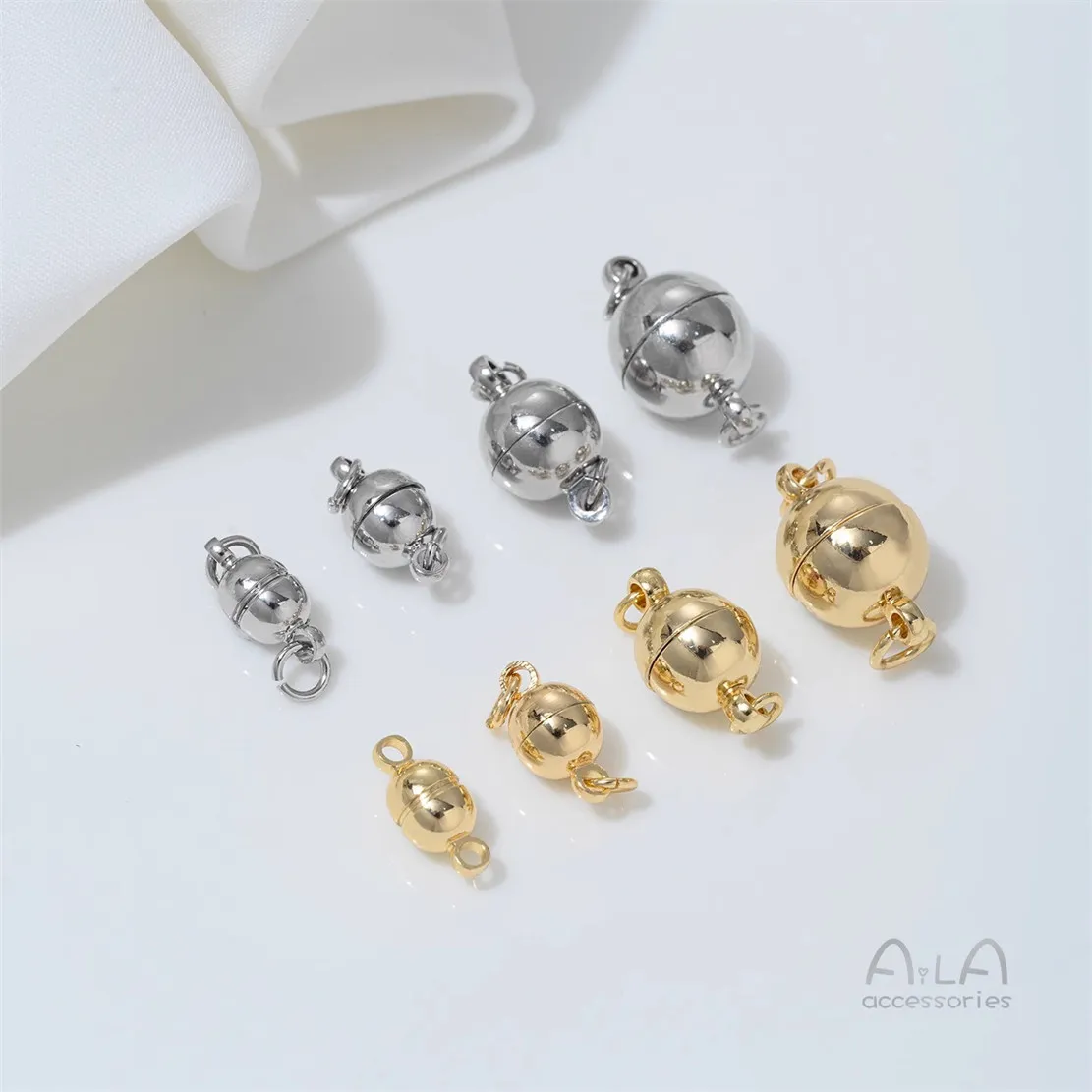

H5 White Gold Round Magnetic Clasp 14K Round Ball Magnetic Clasp Diy Hand Necklace Ending Clasp Accessory