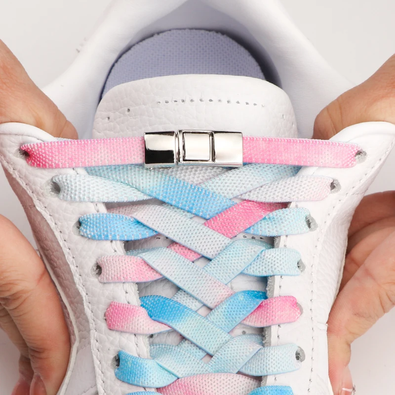 Trend No Tie Shoe Laces Rainbow Flat Shoelaces for Shoes Casual Canvas Sneakers Without Ties Elastic Laces Press Lock Shoestring