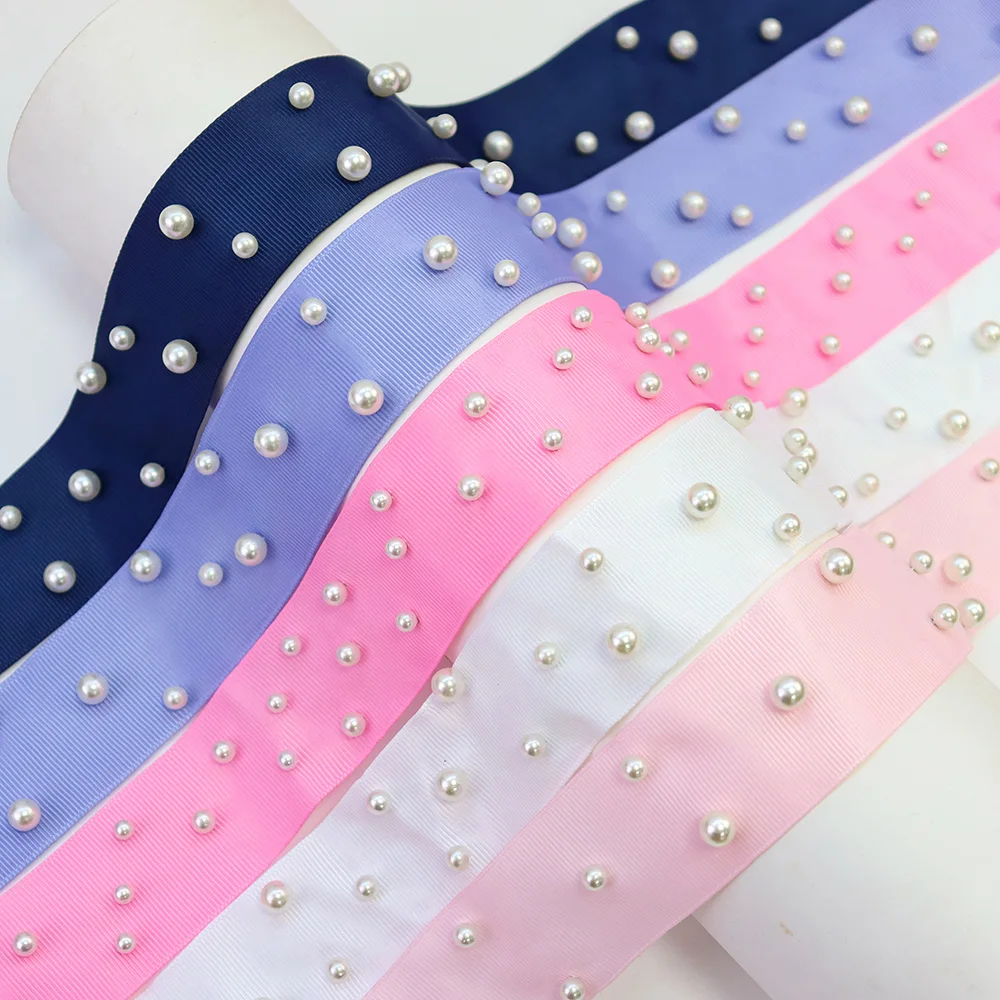 

1-1/2'' 38mm Pearl Polyester Grosgrain Ribbon For DIY Handmade Bowknot Gift Packing Christmas Wedding Decoration