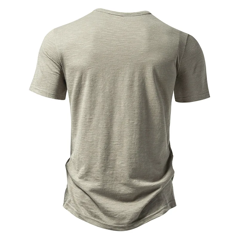 2026 Herren V-Ausschnitt Bambusfaser T-Shirt Mittelstreifen 4-Knopf Kurzarm Eng Anliegend Atmungsaktiv Lässig Sommer Alltags-Oberteil – Detail 35