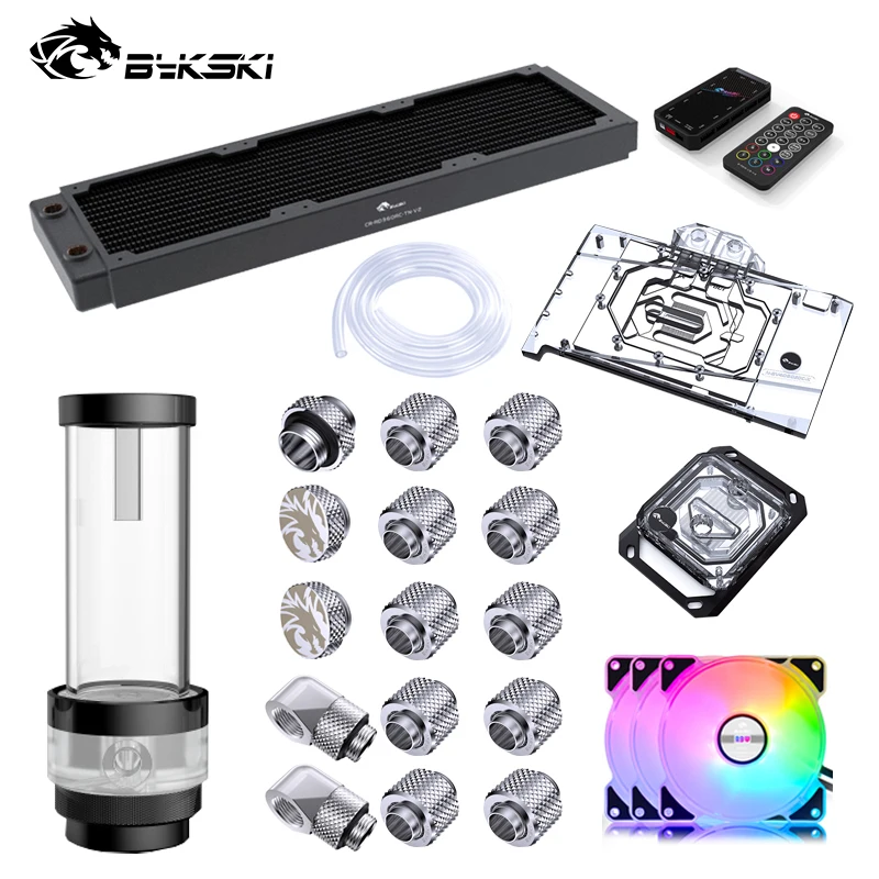 BYKSKI Hose Tube Water Cooling Kit GPU CPU Block Pump Combo 120mm Fan 360mm / 240mm Radiator PC System Cooler G1/4' Fittings