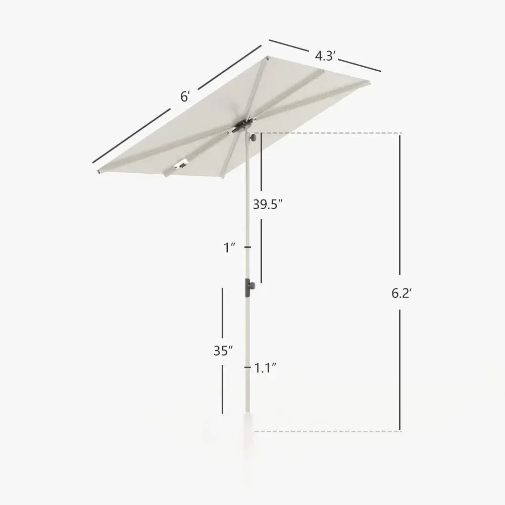 Toldo plano Rectangular de acero y poliéster, sombrilla versátil con perilla de rotación de 360 grados, 6x4 pies