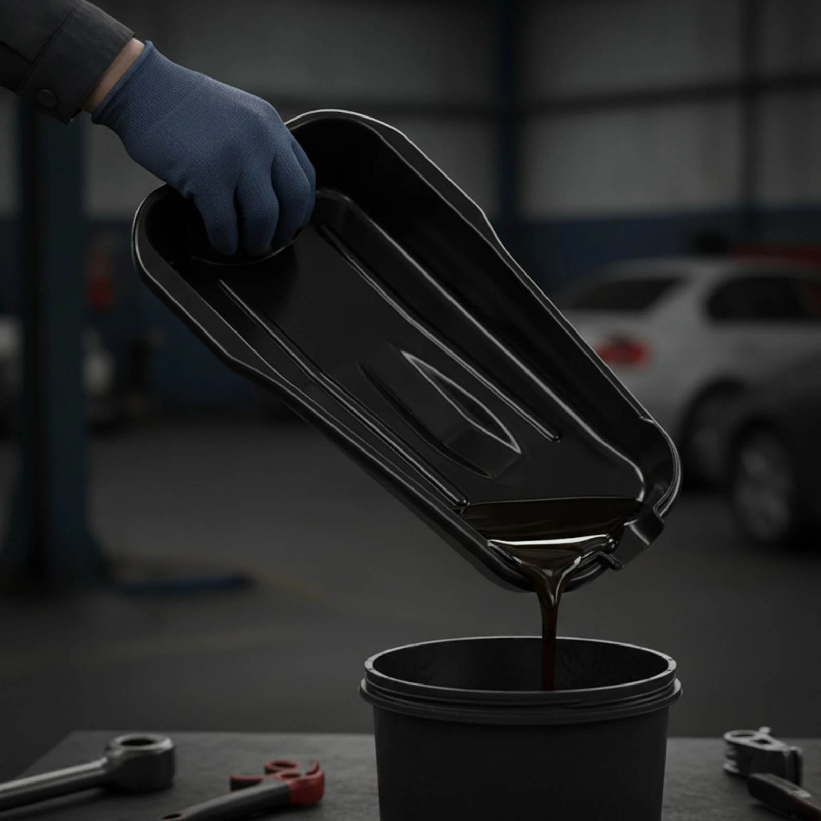 Oil Drain Pan Low-Clearance Oil Changing Pan Lightweight Compact for DIYers, Garage, Workshop