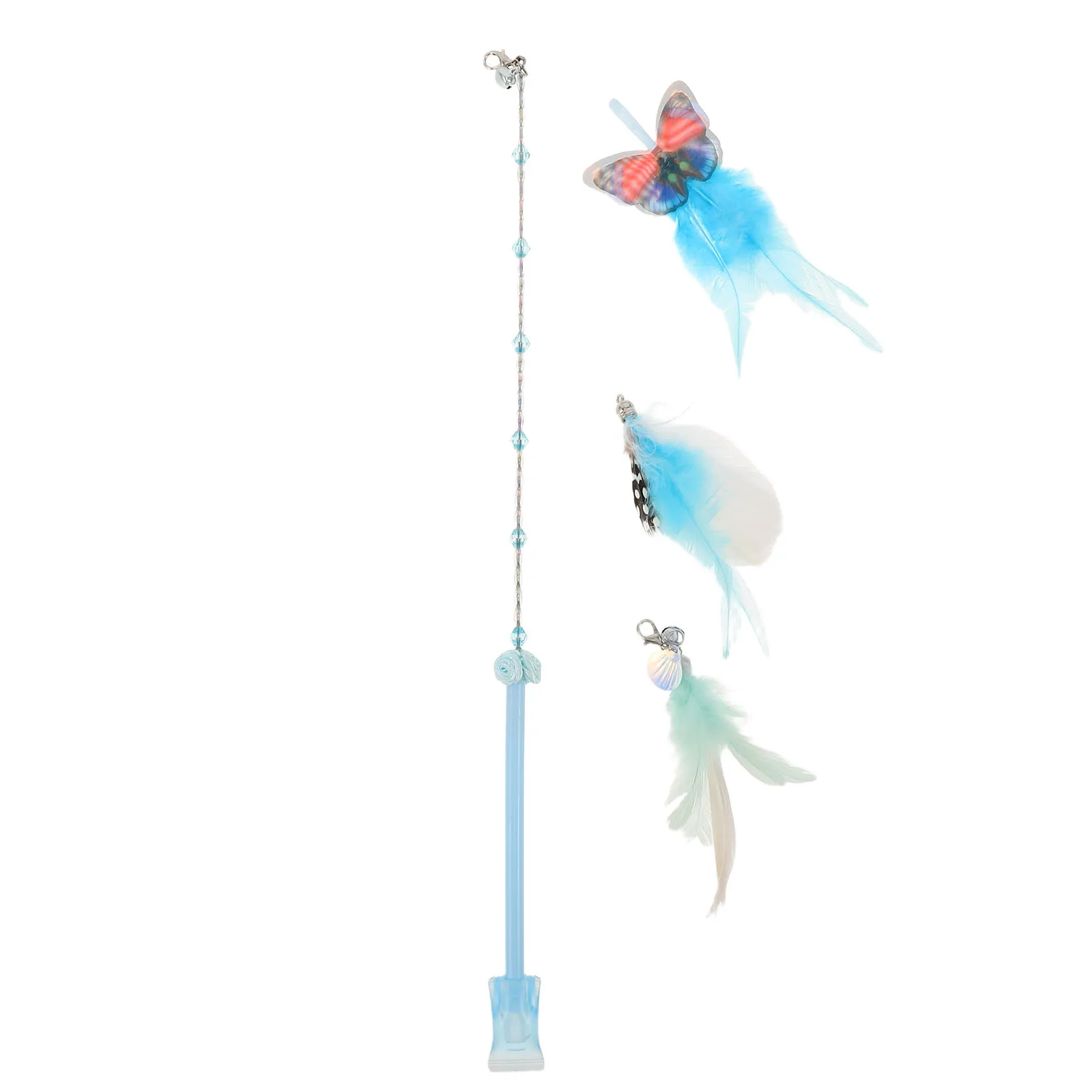 

1Set Cat Teasing Stick Teaser Interchangeable Heads Kitten Exercise Wand Indoor Hunting Interactive Cat Wand Bell Sound