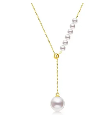 18k gold chain + natural pearl necklaces Y shape necklace for women