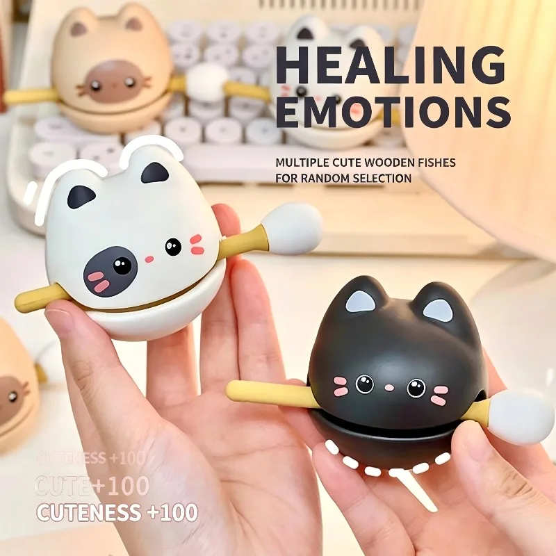 Cartoon Wood Fish Fidget Toy Portable Stress Relief Percussion Decor Meditation Relax Gift for Office Desktop Mood Adjustment