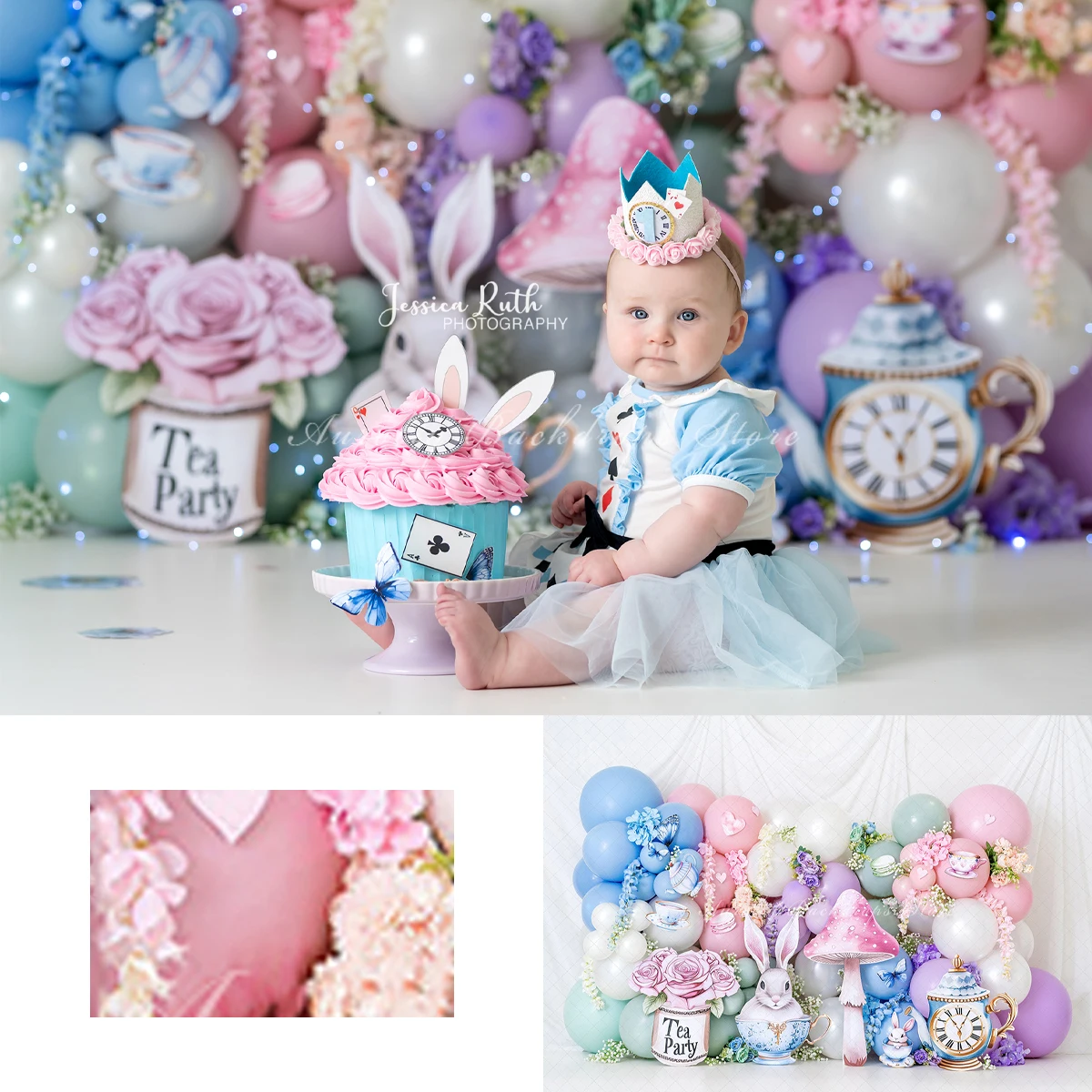 

Wonderland Tea Party Balloons Backgrounds Kids Adult Photography Props Child Baby Jungle Butterfly Animals Decors Photo Backdrop