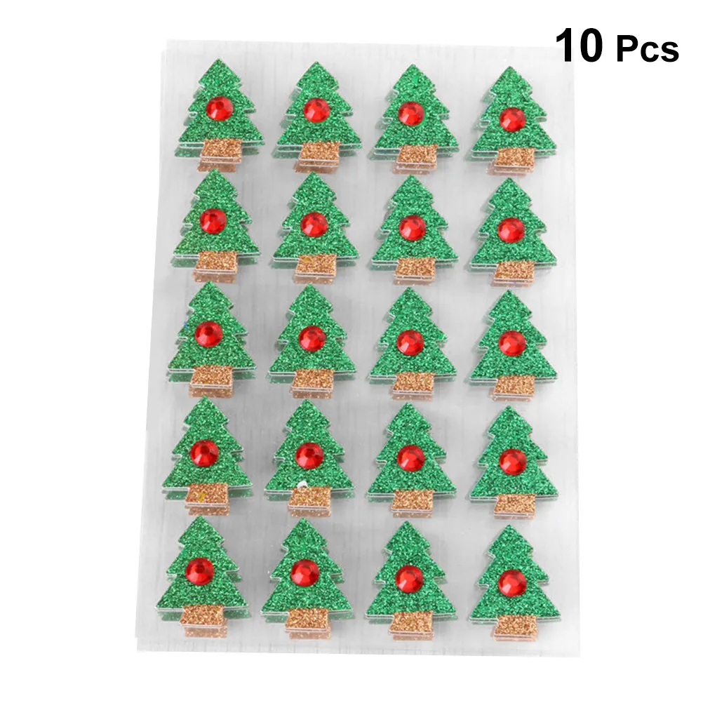 

10 Sheets Glitter Christmas Tree DIY Stickers with Rhinestones Shiny Dimensional Embellishments for Holiday Cards Scrapbooking