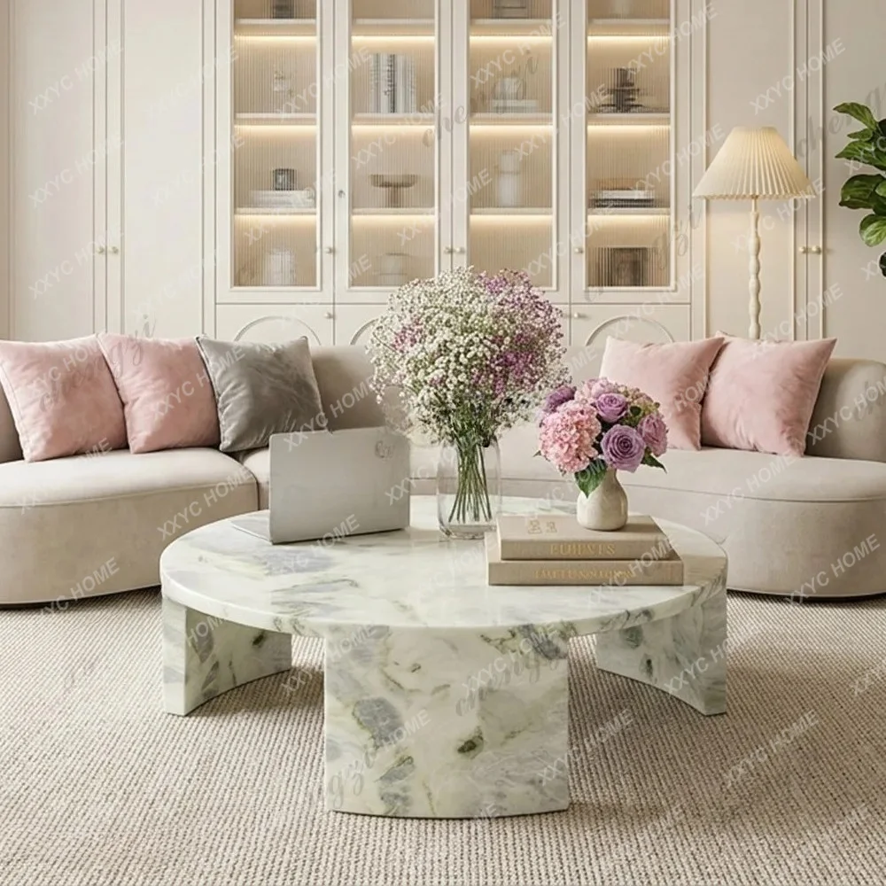 light luxury high-grade natural marble round coffee table living room coffee table tea table