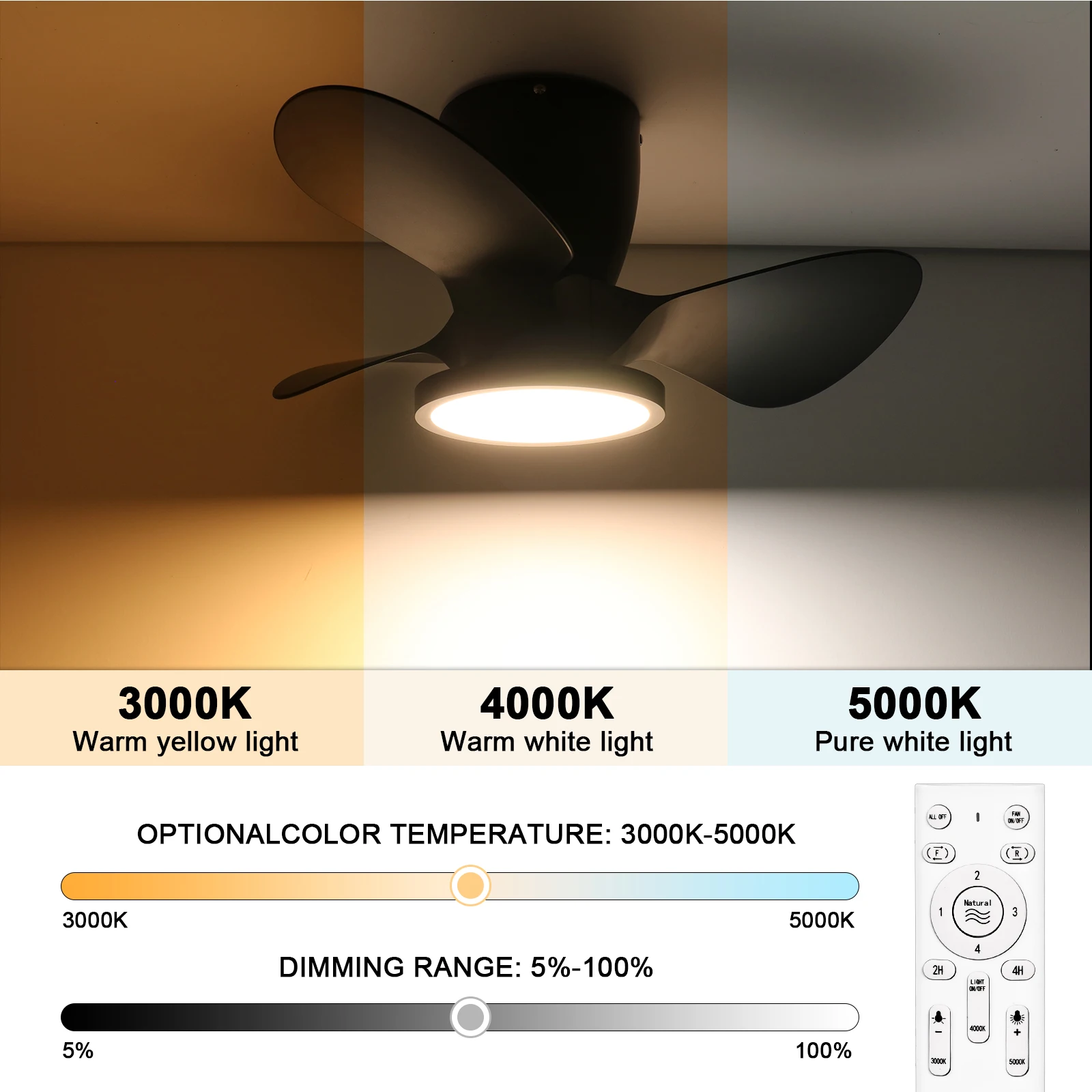 24'' Modern Ceiling Fan with Dimmable LED Light-3 Colors Temperature,Remote Control-Perfect for Bedroom, Kitchen, Living Room