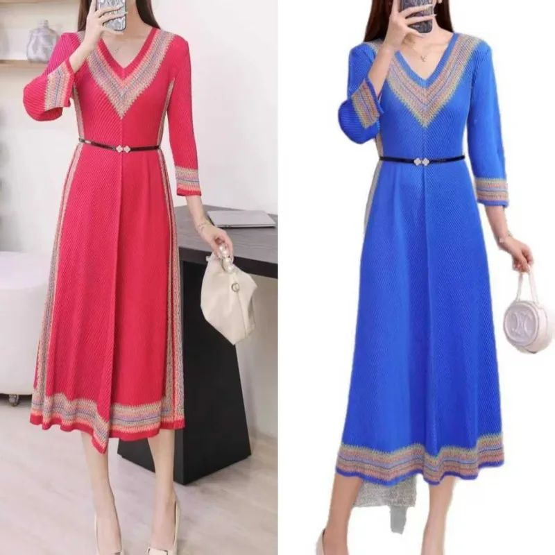 

Плиссированные платья Miyake 2025 г., высококачественное плиссированное платье большого размера с модным принтом, свободные тонкие осенние новые элегантные женские длинные платья