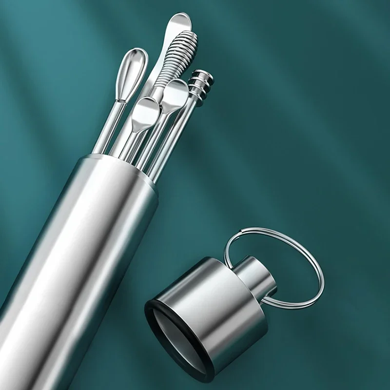 6-Piece Ear Pick Set in Gel Case | Spiral Spring Earwax Remover Kit | Ear Cleaning Tools Set