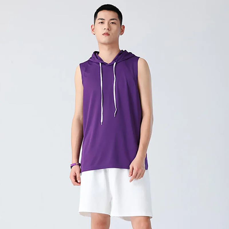 

Basketball Players and Fans Shooting Hooded Shirt Plain Sleeveless Shirt with Hood Sports Training Jersey Workout Quick-Dry Tee