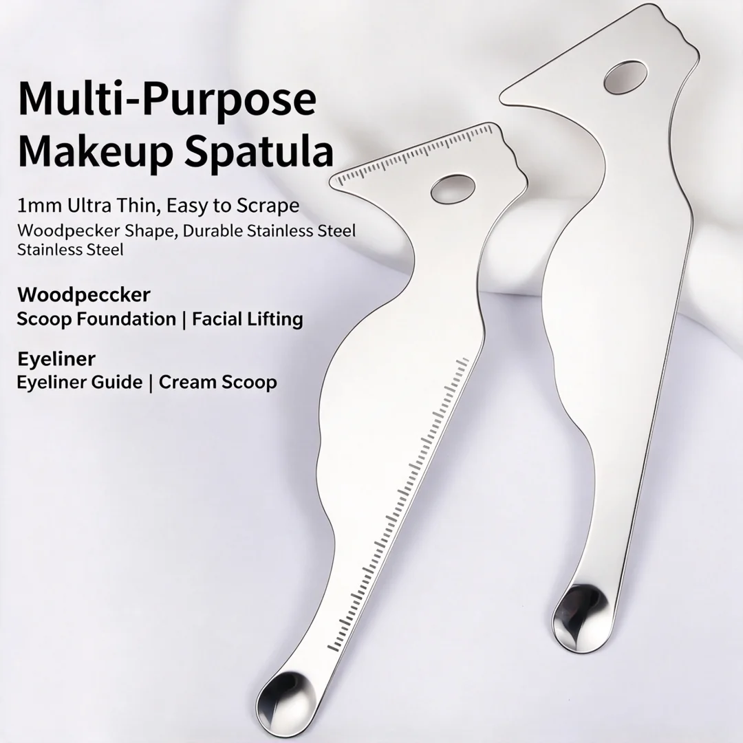 1Pcs Stainless Steel Dual End Makeup Spatula, Foundation Scraper, Multi-use Beauty Tool for Facial & Eye Makeup Application