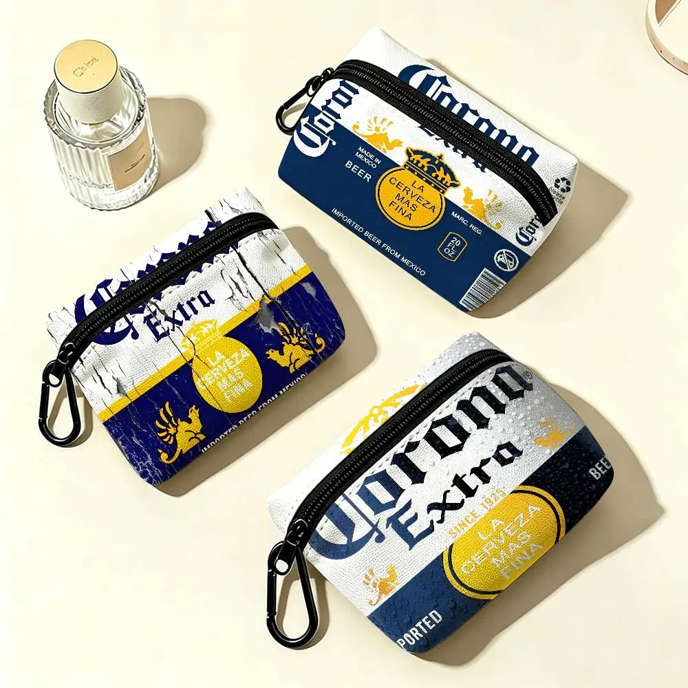 C-Corona E-Extra Beer Oxford Cloth Zipper Wallet Multifunctional Hanging Coin Bag For Credit Cards Keys Coins Earbuds