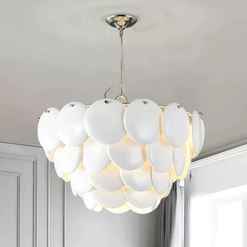 Creamy White Ceramic Pendant Lights Fixture French Modern Luxury Pendant Lamp European Flower Petal Droplight Lustres Luminair