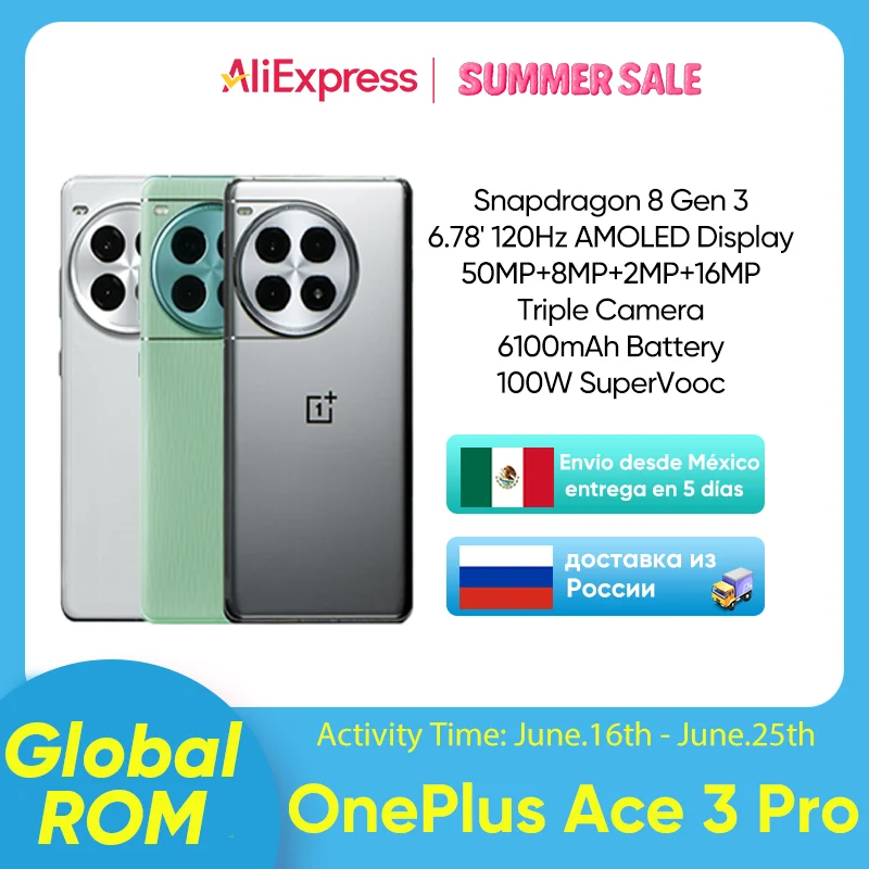 OnePlus ACE 3 Pro Unlocked Global ROM Snapdragon 8 Gen 3 6.78”120Hz disyplay Sony50MP MainCamera 6100mAh Battery 100W SUPERVOOC