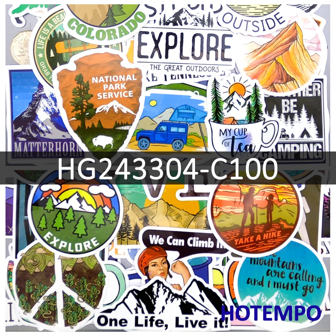 Outdoor Travel Stickers, Hiking Camping Climbing, Forest Mountain Explore, for DIY Creative Decoration, Funny Sticker, 50/100PCS