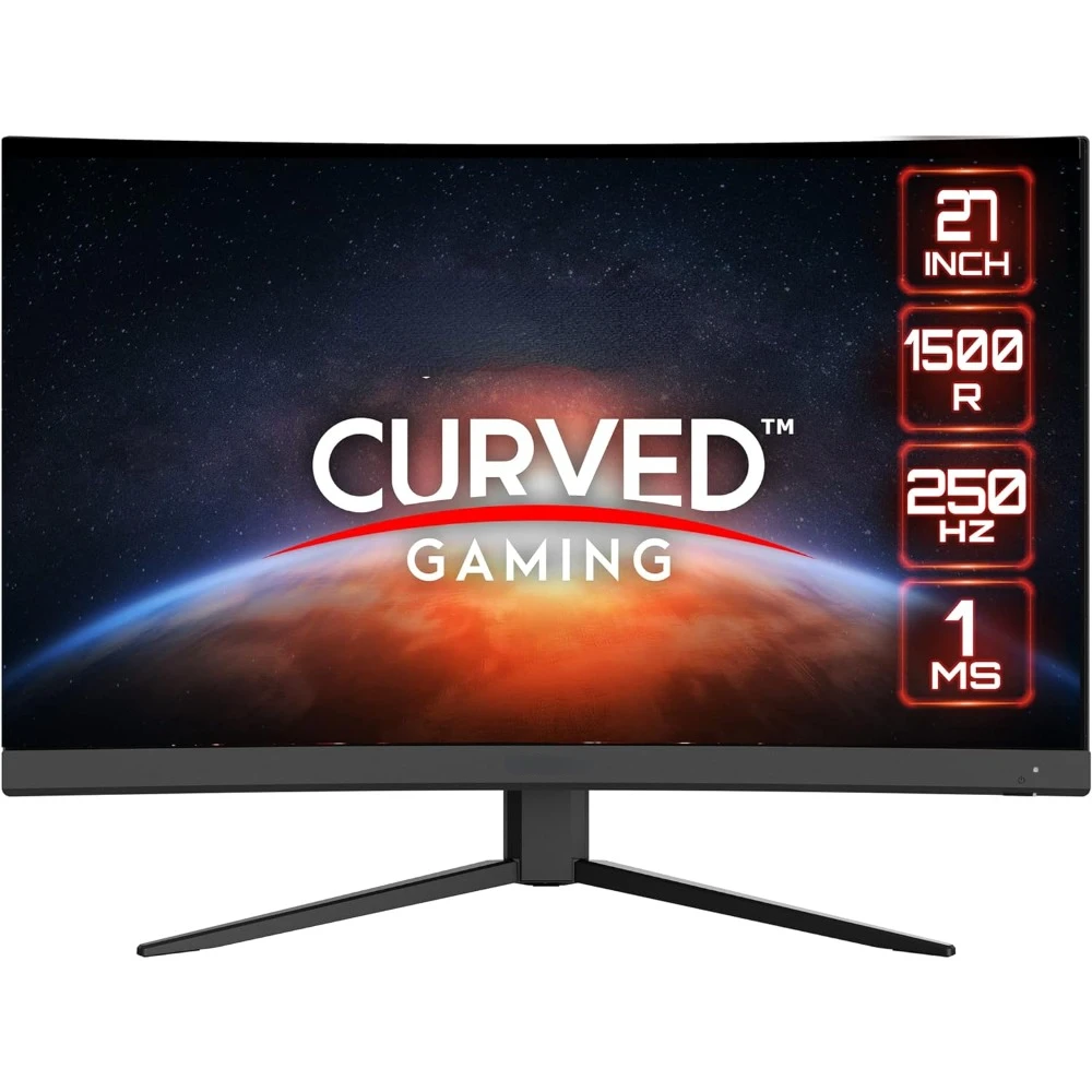 Curved Gaming Monitor, 1920 x 1080 (FHD), 1ms, 250Hz, FreeSync, HDMI, DisplayPort, Anti-Flicker, Anti-Glare