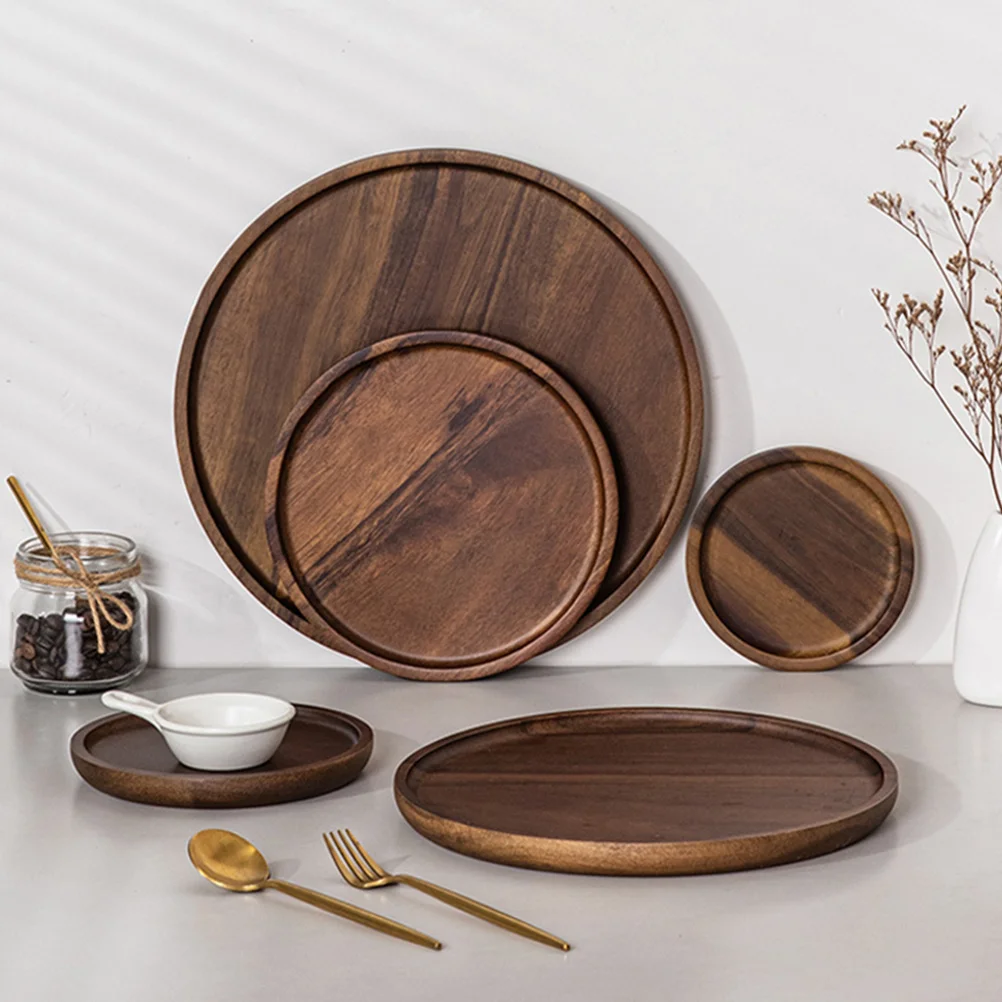 

Round Fruit Plate 20x20x2cm Walnut Wood Tray Snack Tea Bread Cake Dessert Salad Dinner Serving Platter Cheese Board Dry Fruits
