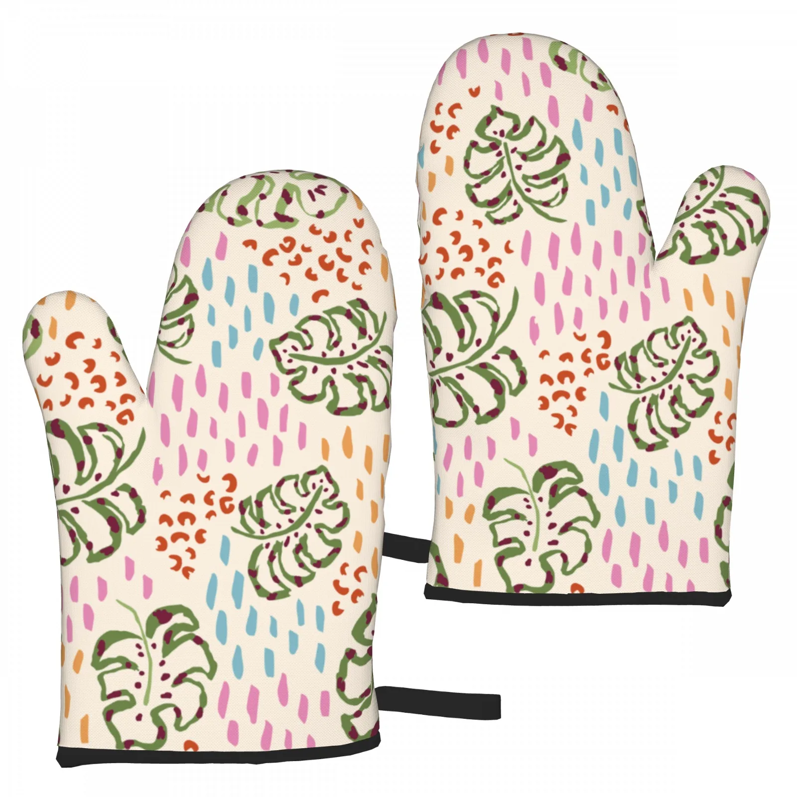 

Рукавицы для духовки с леопардовым принтом и тропическими листьями, 1 пара прихватков, перчатки для приготовления пищи для приготовления пищи, выпечки