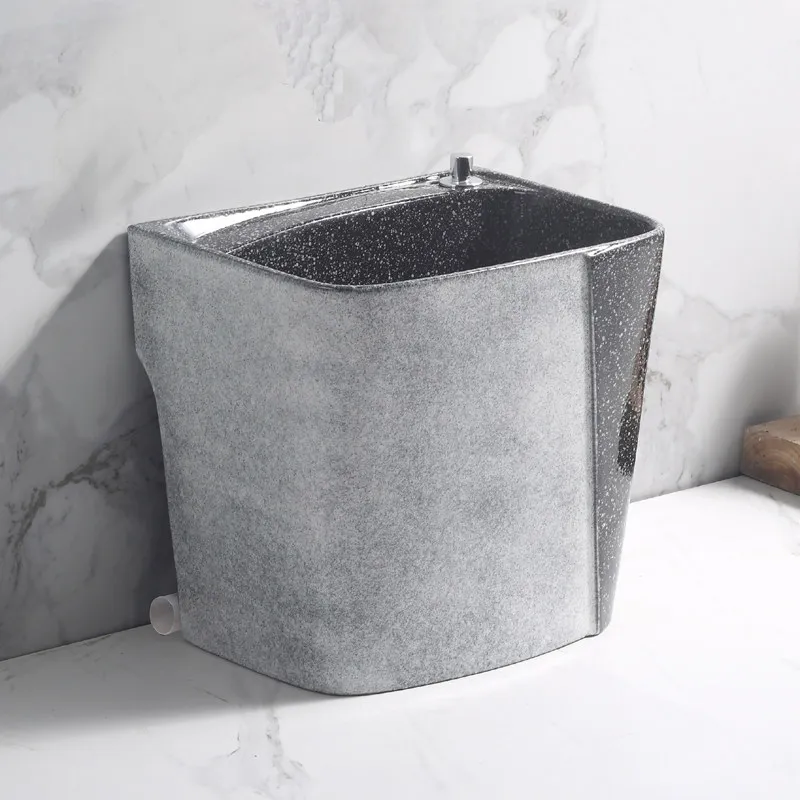 For Retro Ceramic Mop Pool, Floor-Standing Wash Sink for Balcony & Garden, Colorful Glazed Draining Basin